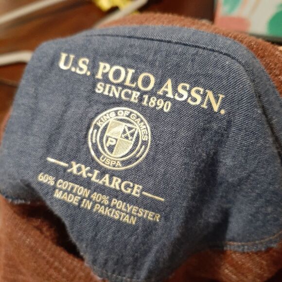 U.S. Polo Assn Sweatshirt Ribbed Brown Quarter button down Men XXL - Picture 12 of 14